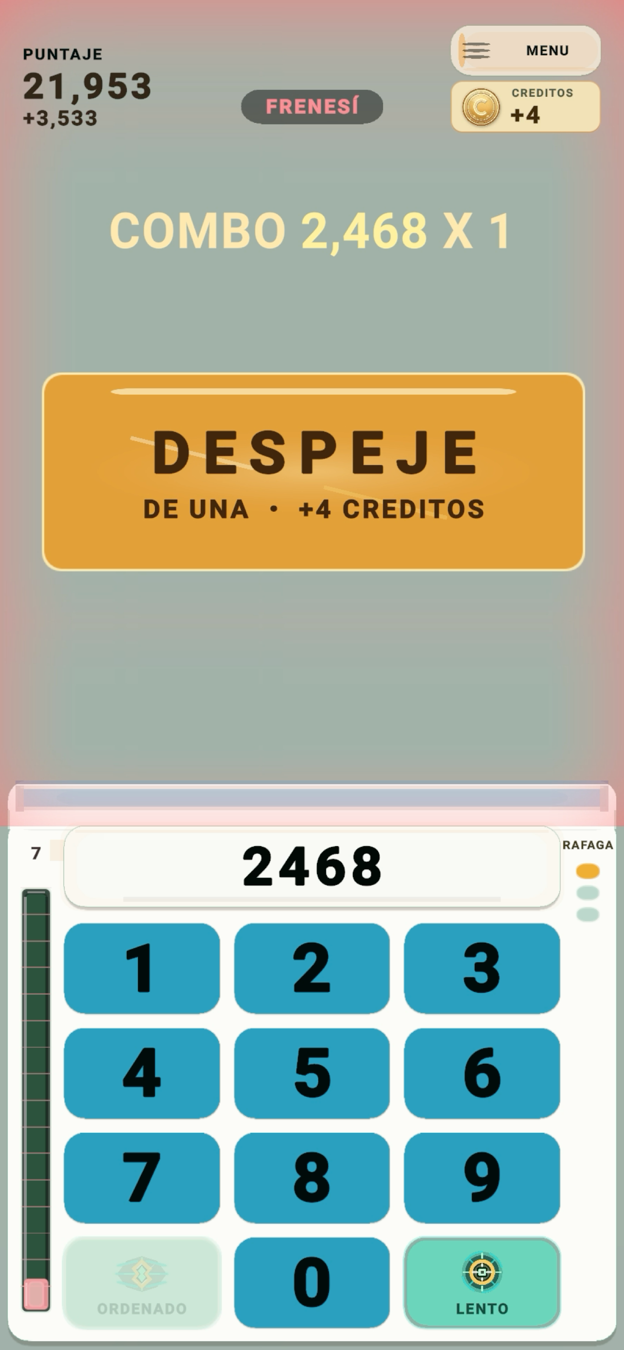 Partida actual de Numerosidad con respuesta exacta de un solo disparo.