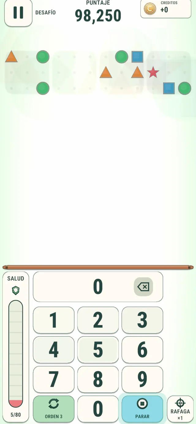 Partida renovada de Numerosidad con una oleada densa de símbolos antes de usar SORT.